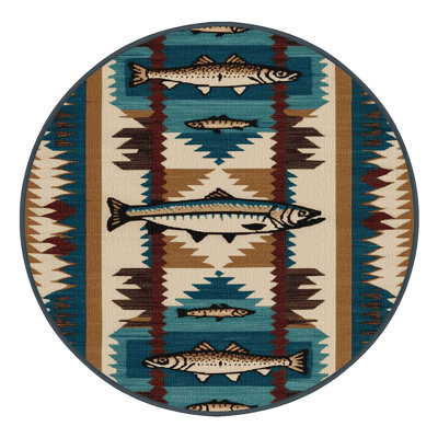 Washable Fish Southwestern Area Rug