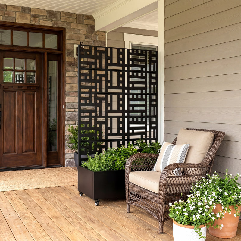 Abraham Metal Planter Box with Trellis, 72" H x 47" W x 16" D, Black
