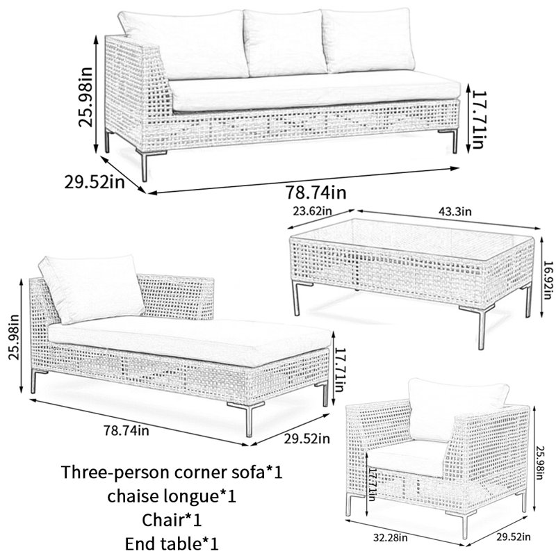 Ensemble de conversation d'extérieur pour 5 personnes avec coussins Brecklyn