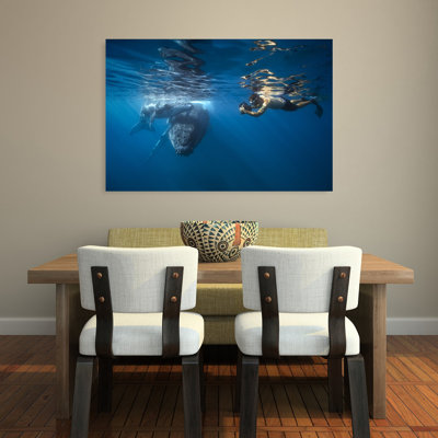Humpback Whale And Snorkeler Abstract Contemporary Whale Nature Ocean Wall Art Print