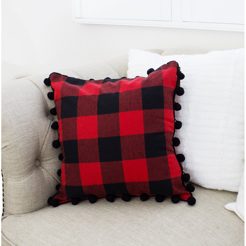 Coussin décoratif à garniture en velours rouge et noir Buffalo, Housse de coussin seulement - sans insert