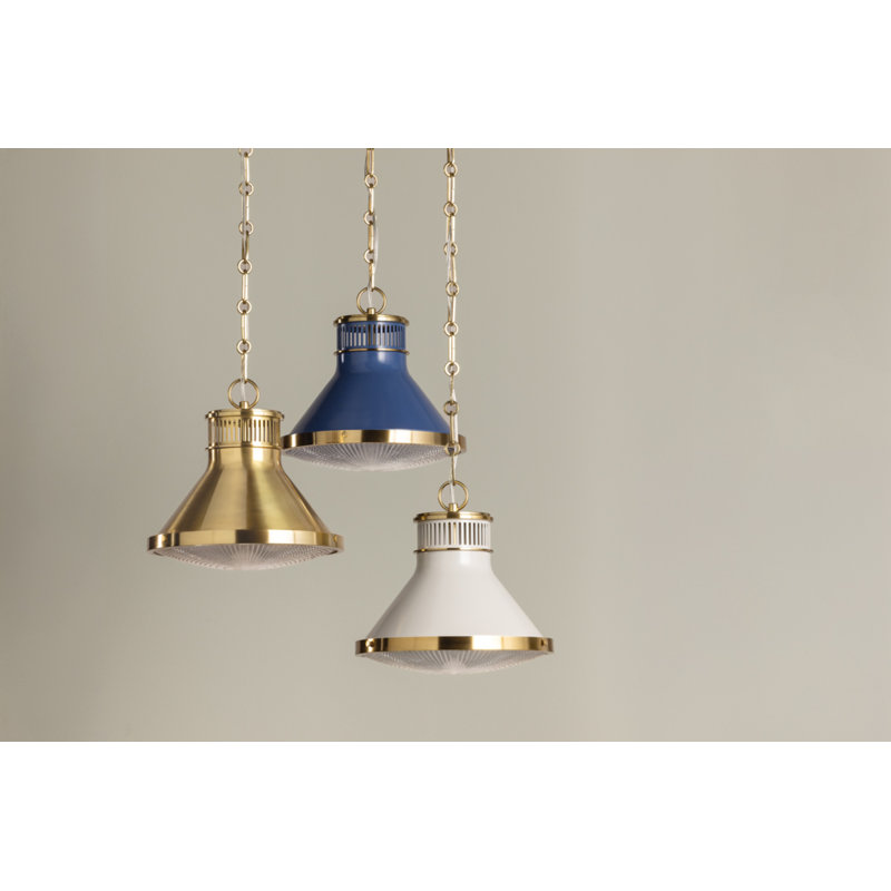 Highclere Pendant in Aged Brass by Mark D. Sikes, Aged Brass/Soft French Blue, 12" H x 12.75" W x 12.75" D
