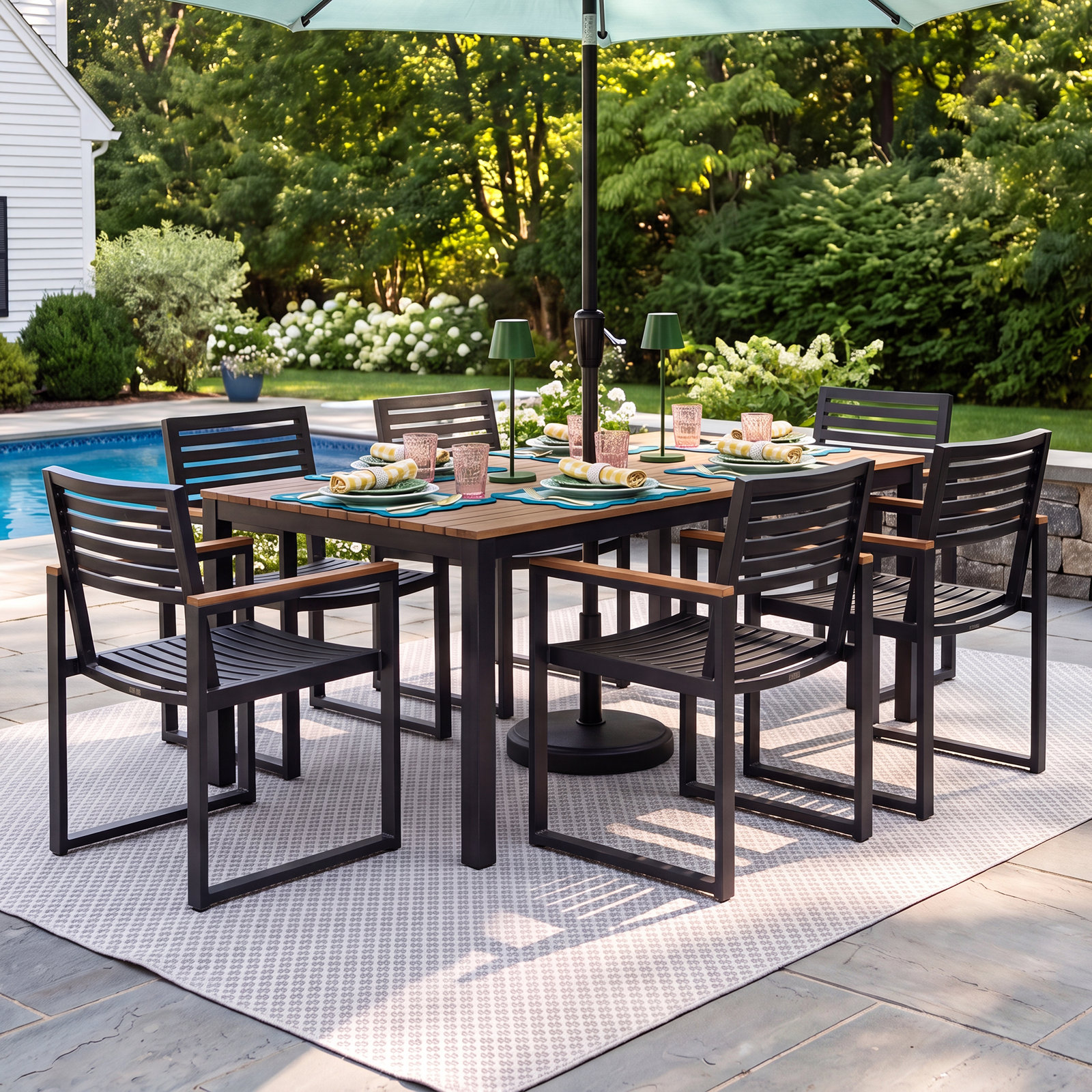 Townsend 72" Patio Dining Set, Brown/Dark Gray