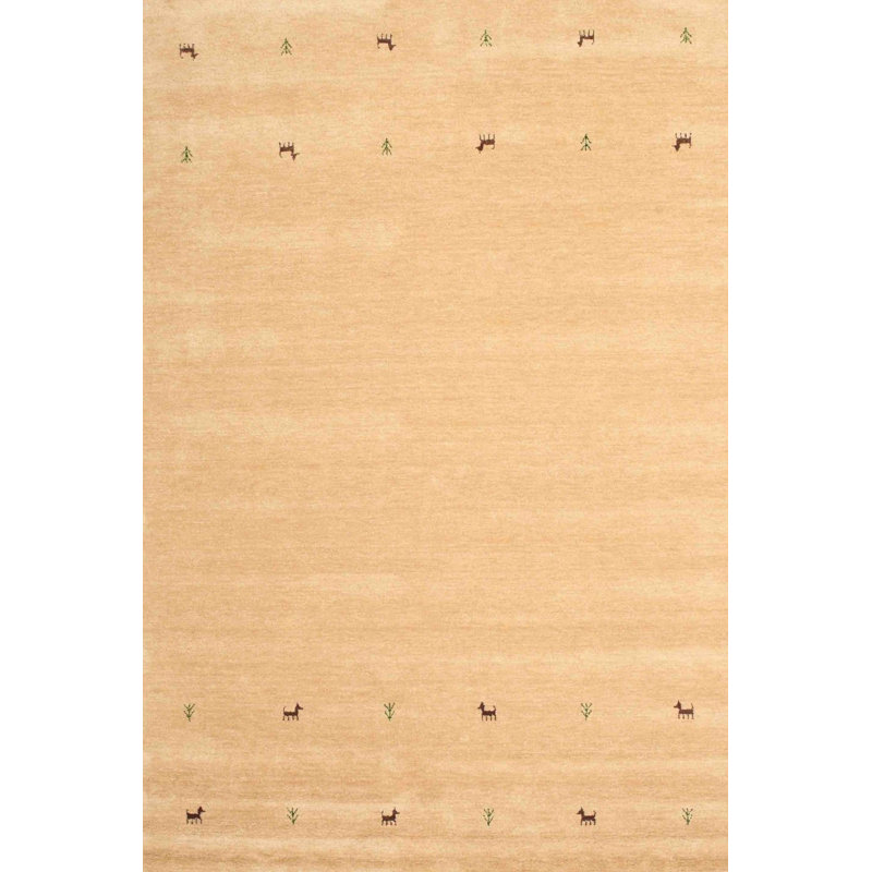 Tapis de zone crème contemporaine, Rectangle 5 pi x 7 pi