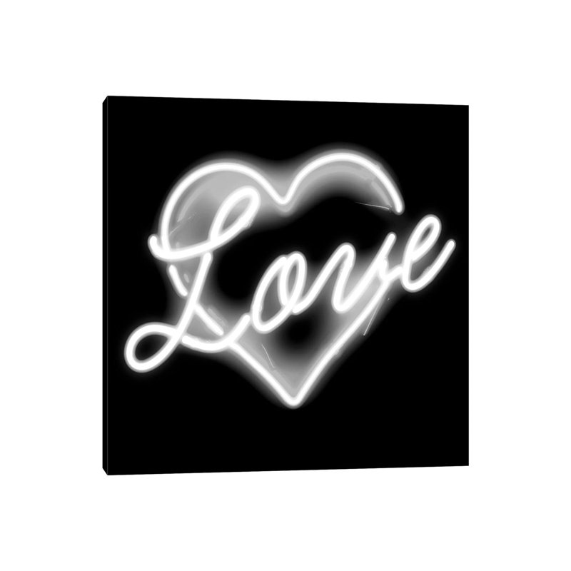 Neon Love White On Black by Hailey Carr - Wrapped Canvas Print, 45.72 cm H x 45.72 cm W x 1.91 cm D