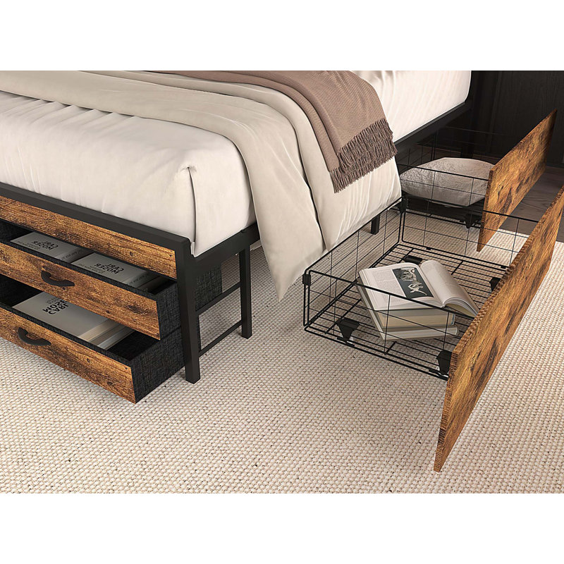 Size Bed Frame With 8 Storage Drawers, LED Headboard With Charging Station, Metal Platform Bed Frame, No Box Spring Needed, Noise-Free, Stable And Solid