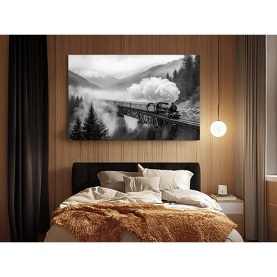 Black and White Vintage Steam Train on High-Quality Canvas Print - Handcrafted Wall Decor - Stylish Art - Gift - Wall Decor, Painting Reproduction