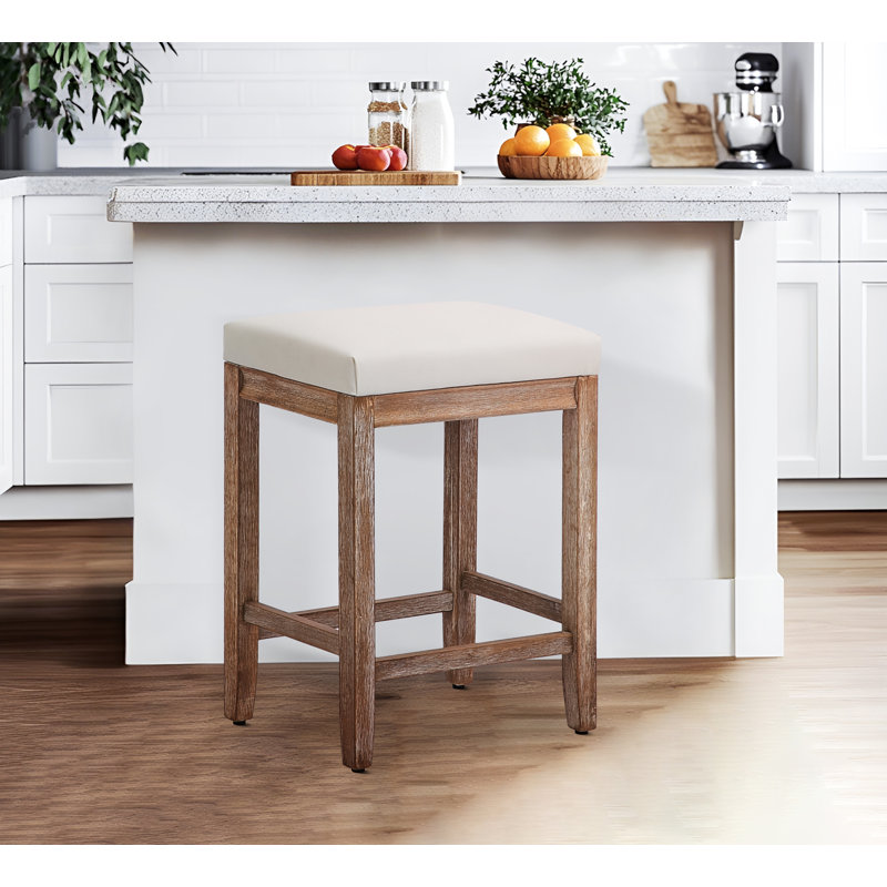 Tabouret de bar 24 po Yerly, Siège blanc / structure en bois