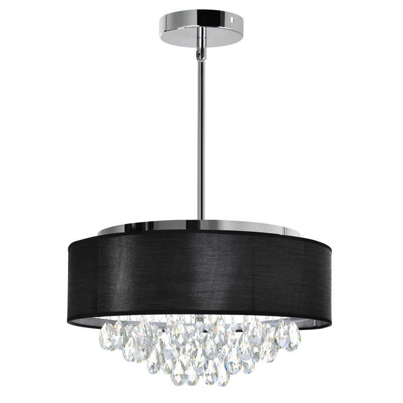 Manuel 18" Chrome Chandelier – 4-Light Modern Glam Chandelier with Black Drum Shade, Faceted Crystal Beads, and E26 Bulb Base – BACL Certified with 1-Year Warranty