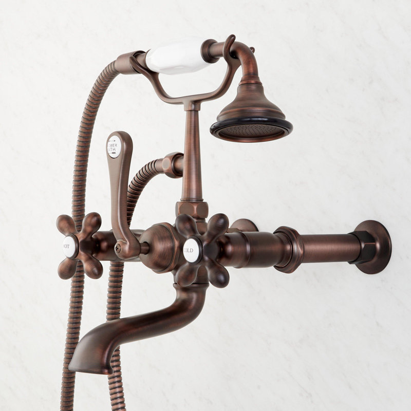 Telephone Style Wall Mounted Tub Faucet with Cross Handles, Oil Rubbed Bronze