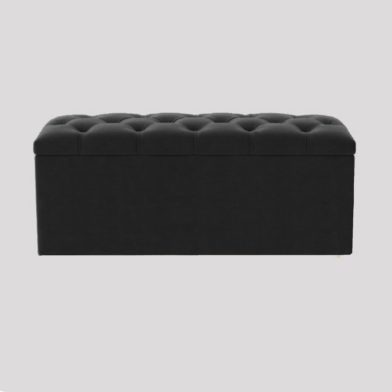  Luna Wide Chesterfield Velvet Rectangle Solid Color Standard Ottoman Box with Storage, Upholstered Deep Storage End of Bed Bench