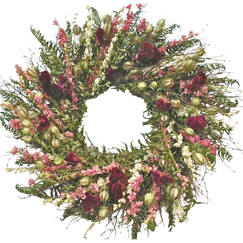 Handmade Mixed Greenery Twig and Real Floral Wreath, 30" H x 30" W x 6" D