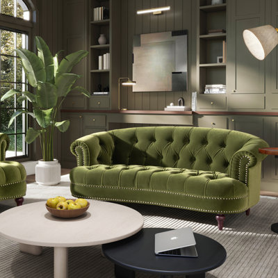 Chesterfield en velours à accoudoirs arrondis Joannes