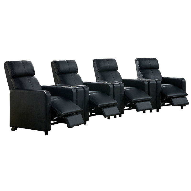 Warren Black Upholstered 4-Seater Home Theater With 3 Wedge Consoles