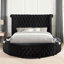 Lit glamour rond unique avec capitonnage à boutons et rangement-137027078-137027076