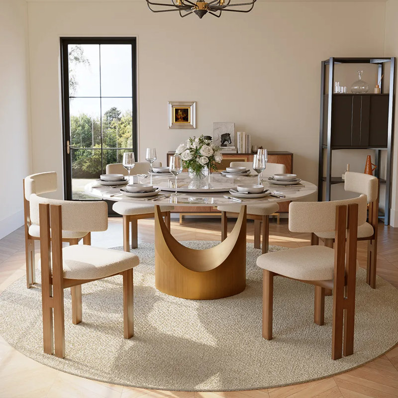 Lazy Susan Round Marble Dining Table with Pedestal Base