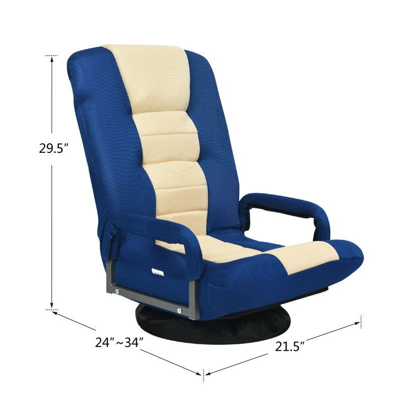 Chaise de plancher pivotante pliable à 360 degrés avec dossier réglable, Bleu / beige