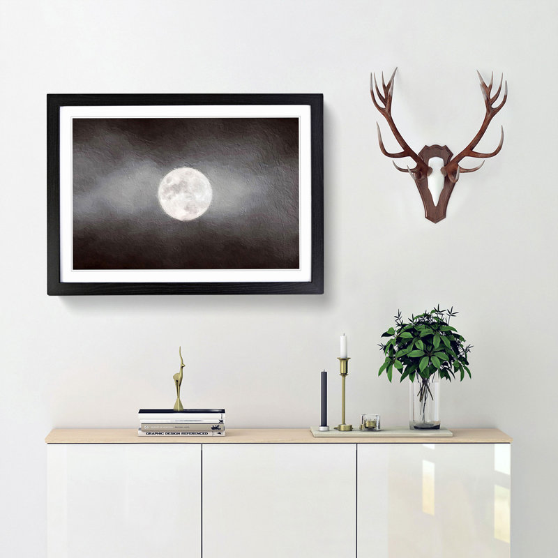 Full Moon at Dusk - Framed Print, 27cm H x 36cm W x 2cm D, Black Framed