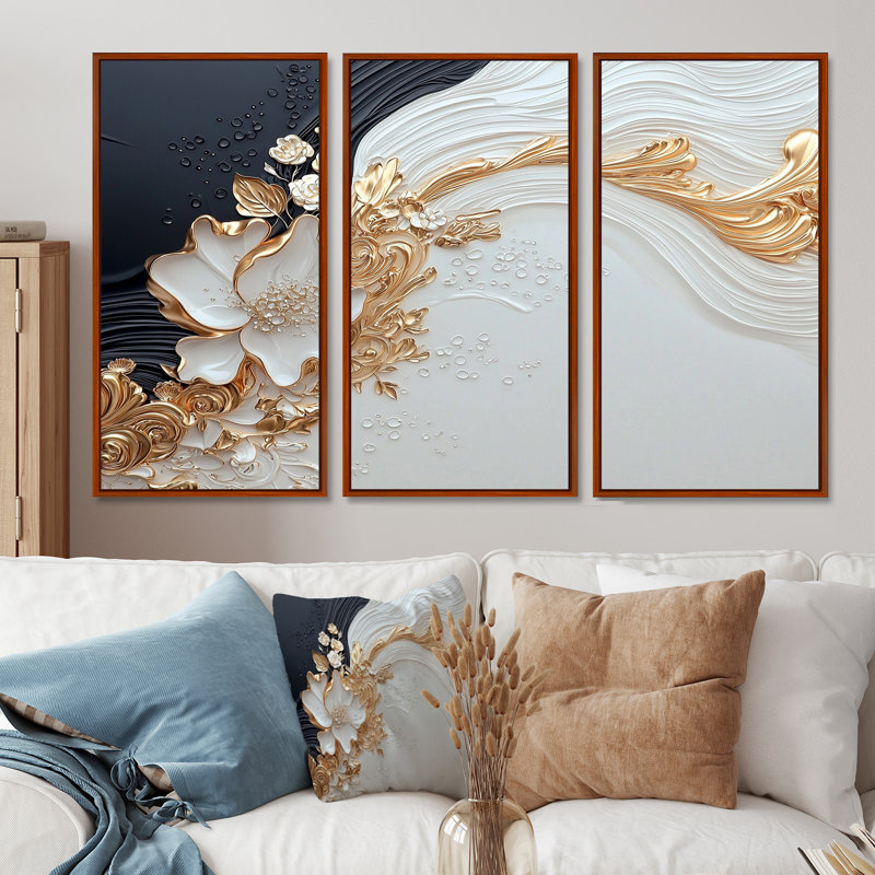 «Abstract Flower Whispering Winds II», ensemble d'art mural floral abstrait, Brun, Reproduction avec cadre flottant