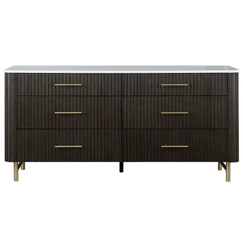 Commode 6 tiroirs Clayten, plateau en marbre et finition espreeso