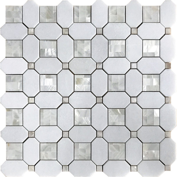 1.2" x 1.2" Seashell Grid Mosaic Wall & Floor Thassos, Shell Marble Tile