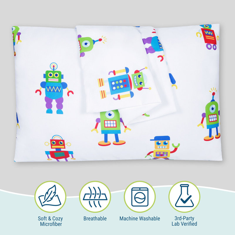 Wildkin 100% Microfiber 2-Pack Kids Pillowcase – Soft, Breathable & Toddler Size - Robots