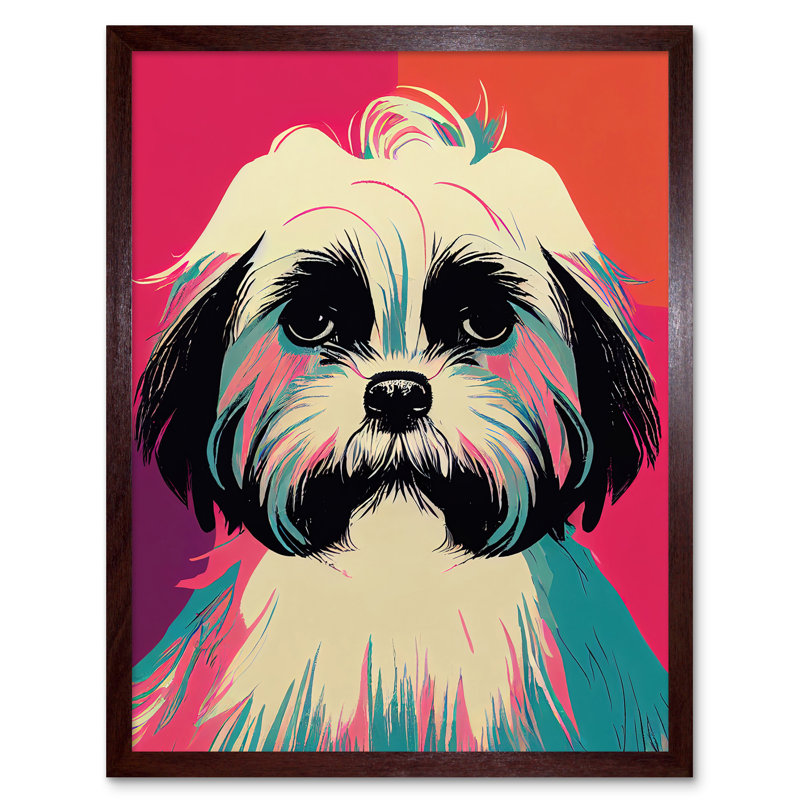 Modern Cute Shih Tzu Dog - Print, Brown Framed Paper, 43cm H x 33cm W