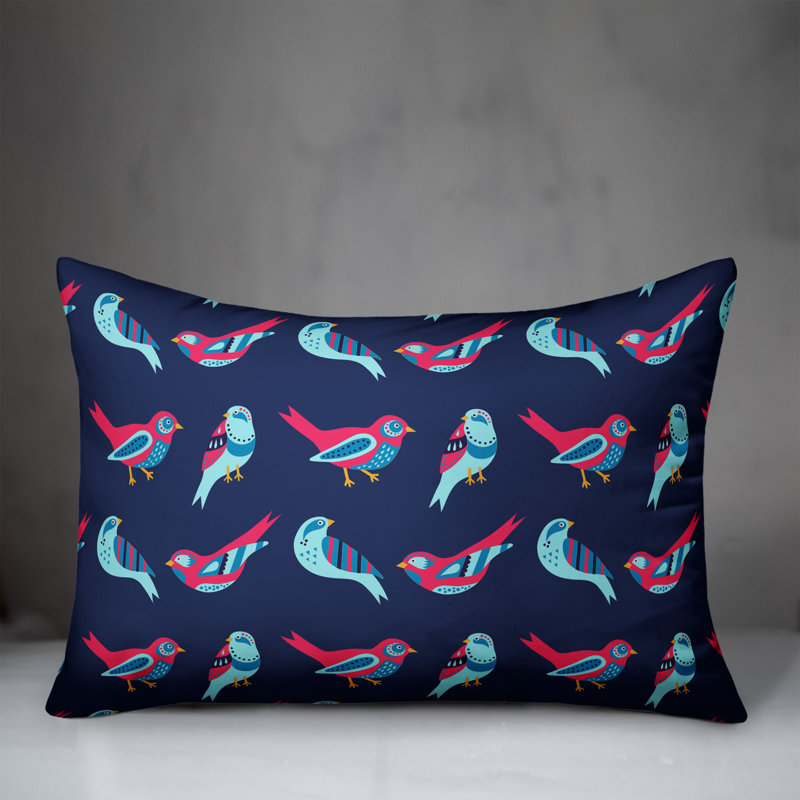  Coussin Bird, Pas de bourre, Bleu encre / rose