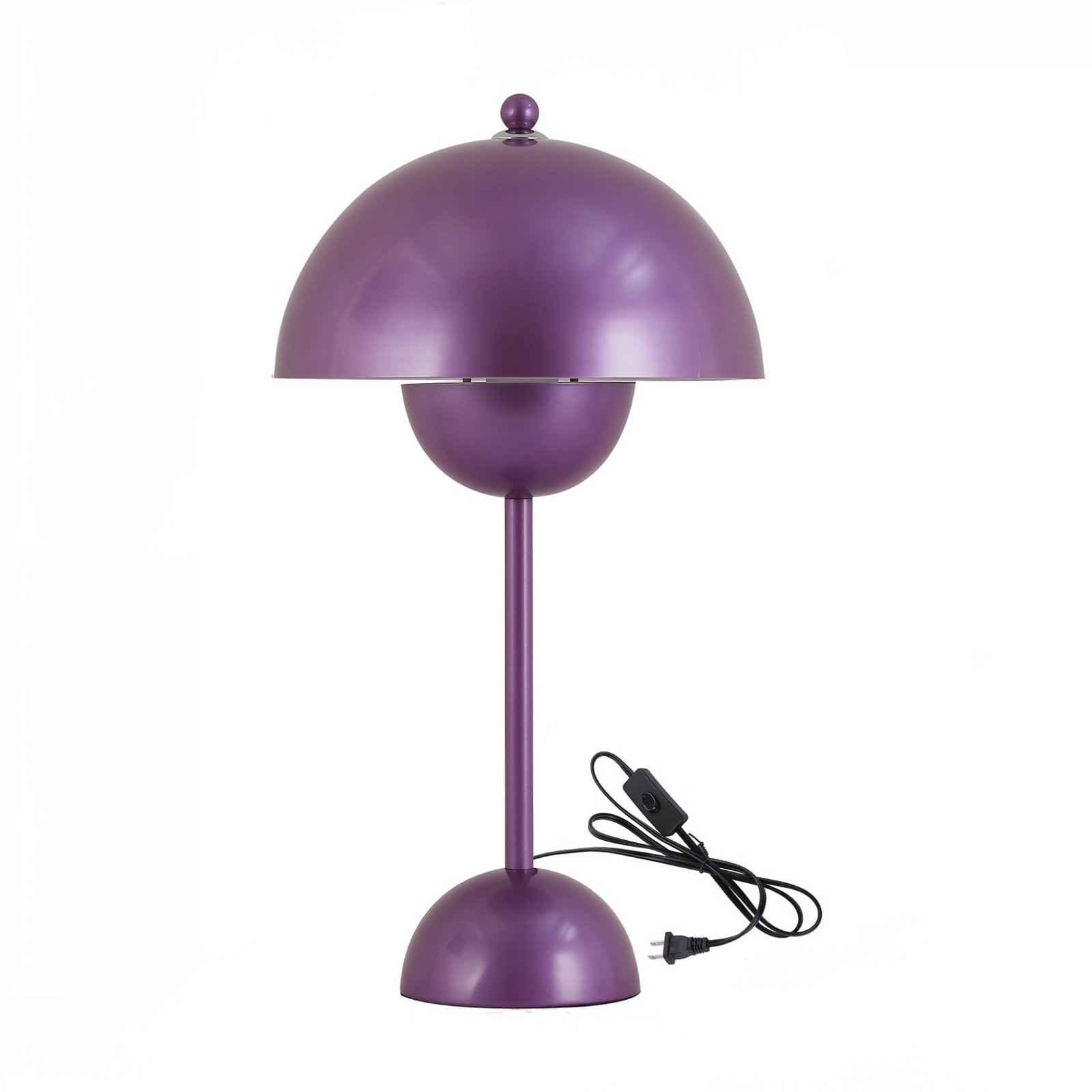 Modern Dome Table Lamp With Metal Shade – Small Decorative Desk Light For Bedroom, Living Room, Or Office, Purple