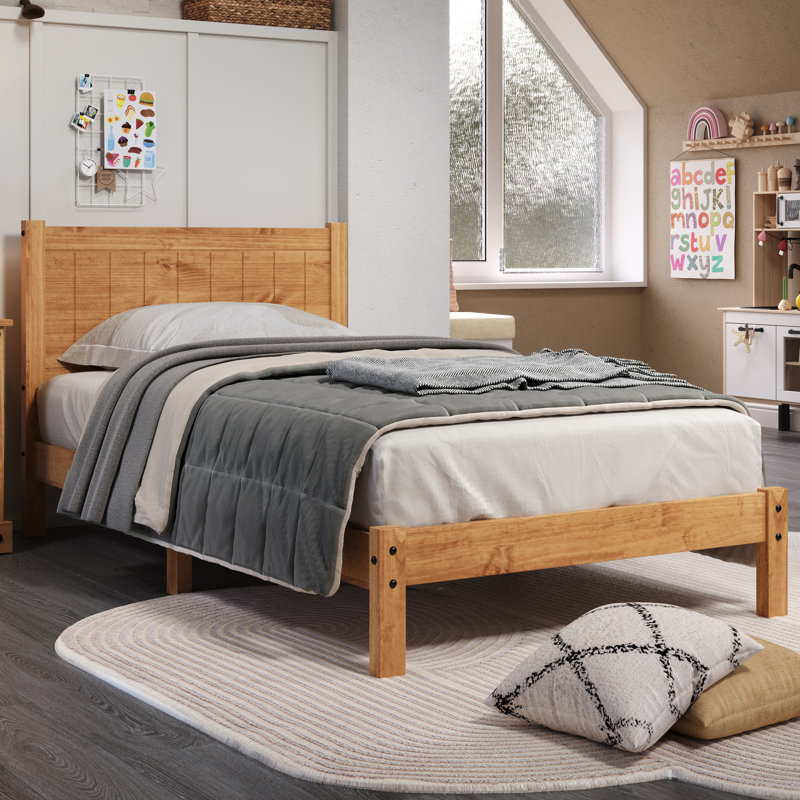 Maya Bed Farmhouse Solid Wood Bed with Chunky, Sturdy Posts - Rustic Style, Twin