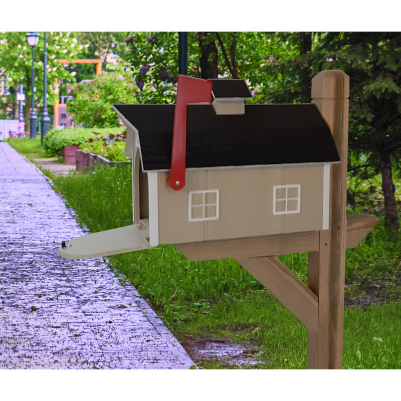Amish Mailbox + Post Set, Beige, Natural