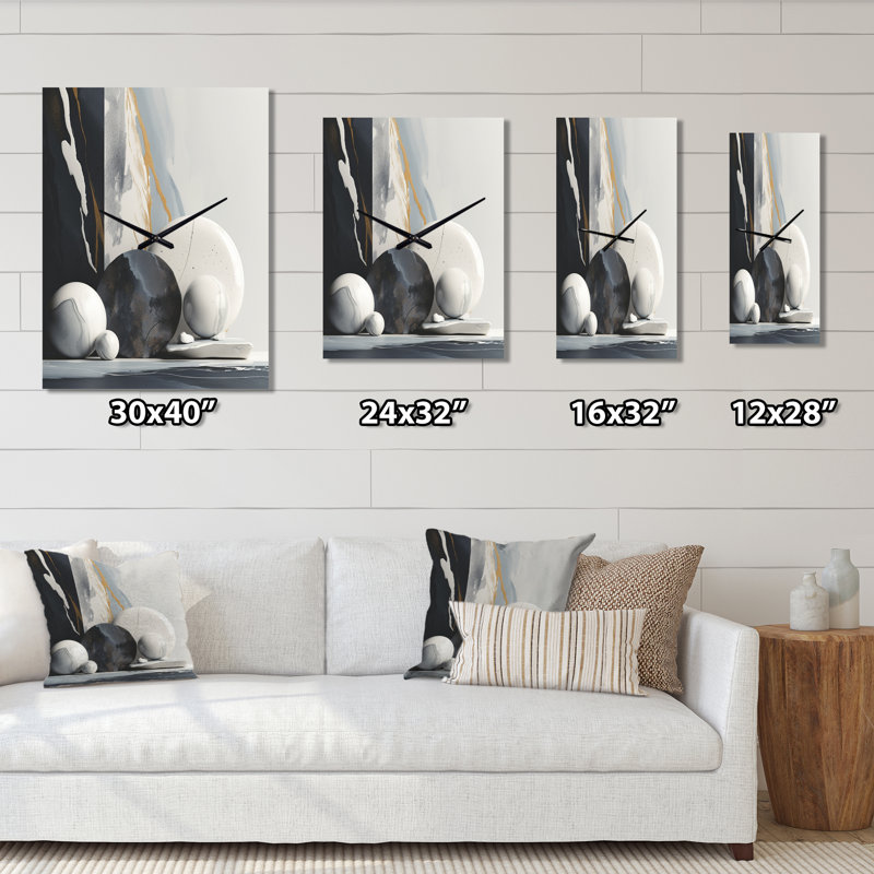 Abstract Marble Shapes I - Très grandes horloges murales en marbre abstrait, H 28 po x l 12 po x P 1 po
