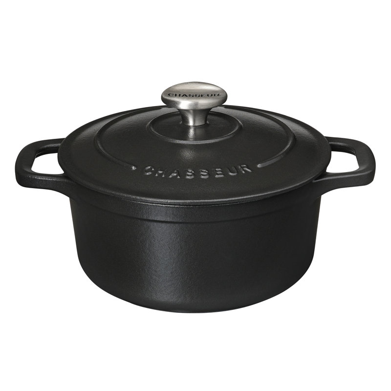 Symple Stuff Cast Iron Round Dutch Oven, Matt Black, 1.8L