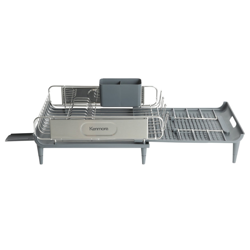 Kenmore Loxdell Expandable Full Size Rust Resistant Dish Rack with Drain Board and Flatware Caddy