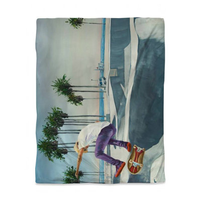Skate Park California Twin Duvet Cover | White Botanical Decor