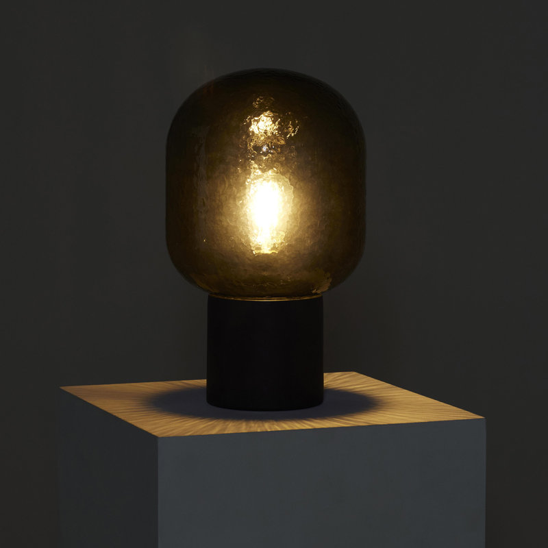 Bruce Black Cement Base LED Table Lamp with Textured Glass Dome