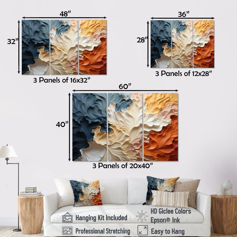 «Beige et orange Custards Collage III», ensemble d'art mural sur toile abstraite, Toile tendue, H 40 po x l 60 po x P 1 po