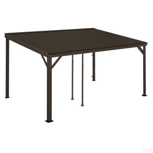 10X10ft Lean To Gazebo, Outdoor Hardtop Wall Mounted Gazebo With Sloping Galvanized Steel Roof, Upgraded Heavy Duty Mounted Shelter With Drainage System For Deck, Porch, Backyard