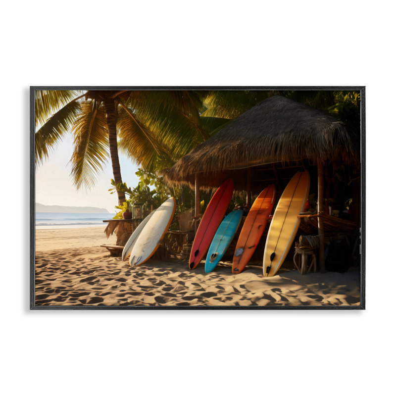 Planche de surf à la cabane de plage, estampe numérique, design par LSR Design Studio, H 12 po x l 18 po