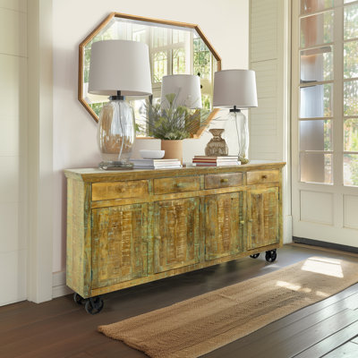 Jazmin 80" Mango Wood Sideboard with Cast Iron Wheels