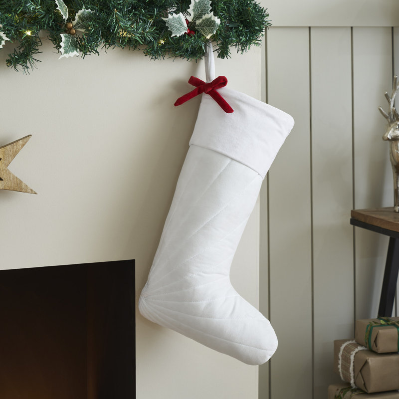 Chaussette de Noël matelassée avec nœud 11 x 18, Blanc/rouge