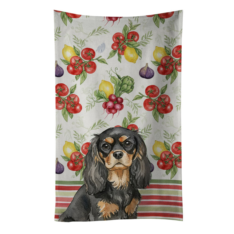 Black and Tan Cavalier Spaniel Vegetables Kitchen Towel, Black/Tan Cavalier Spaniel