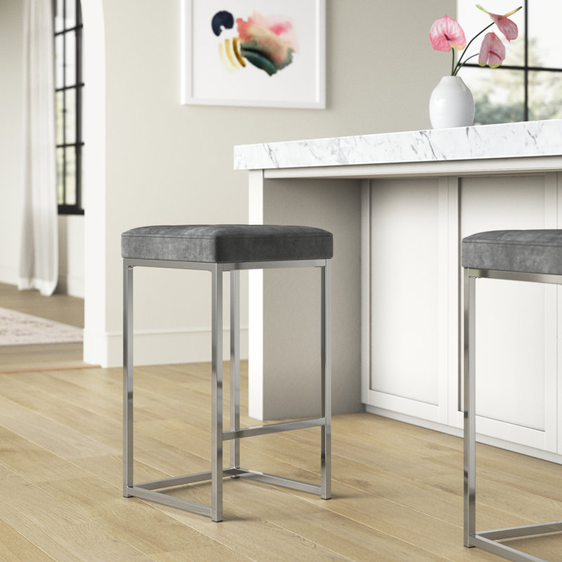 Tabouret de comptoir 26,5 po Nicola, Chrome, Velours gris