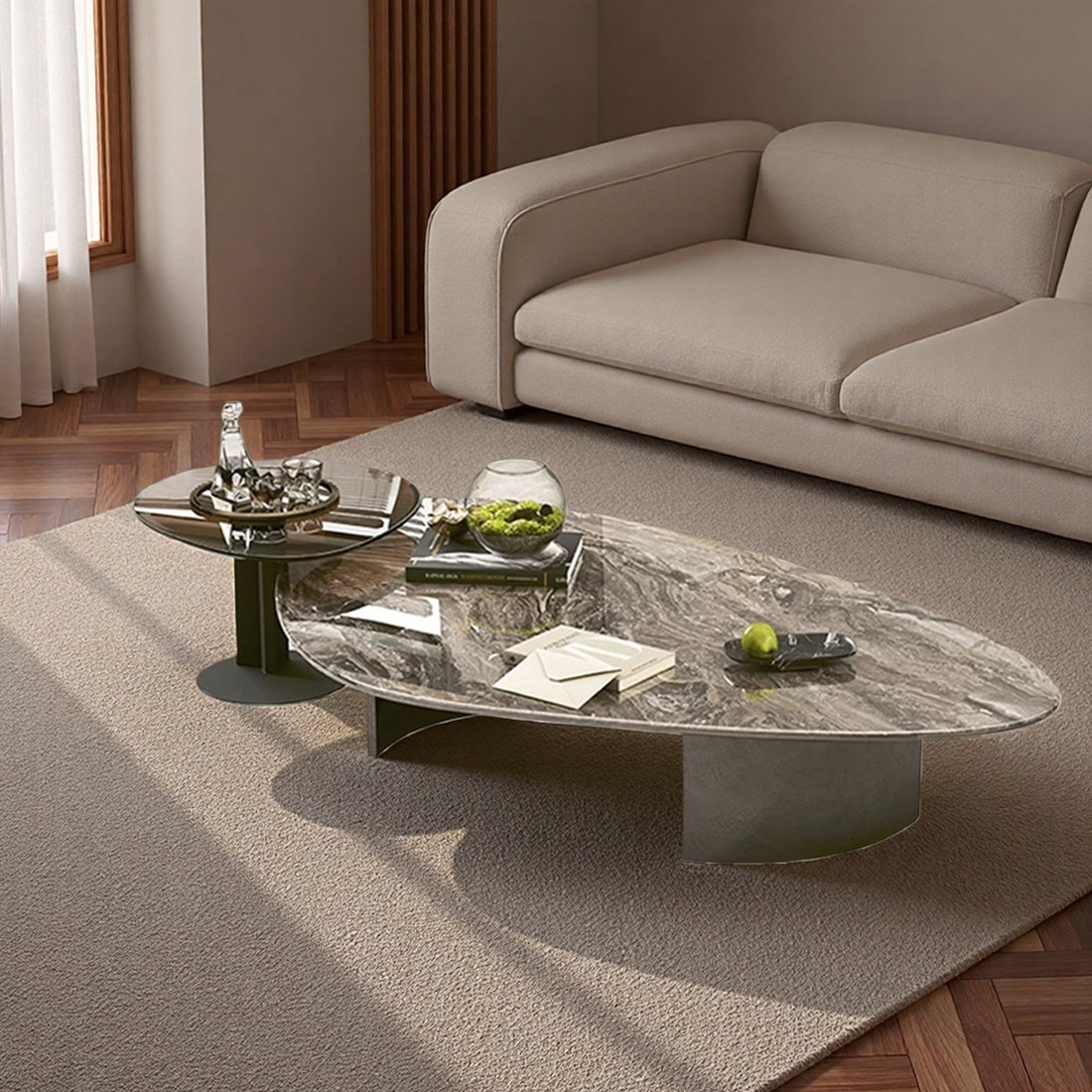 Orren Ellis Modern Stone and Glass Coffee Table Set - Wayfair Canada