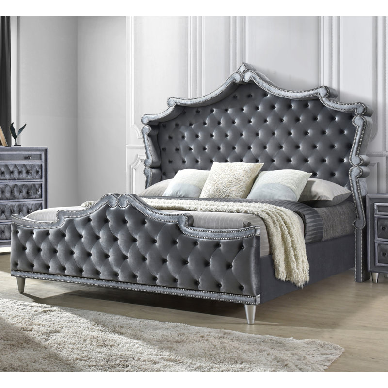 Kaylena Upholstered Wingback Bed, King, Gray