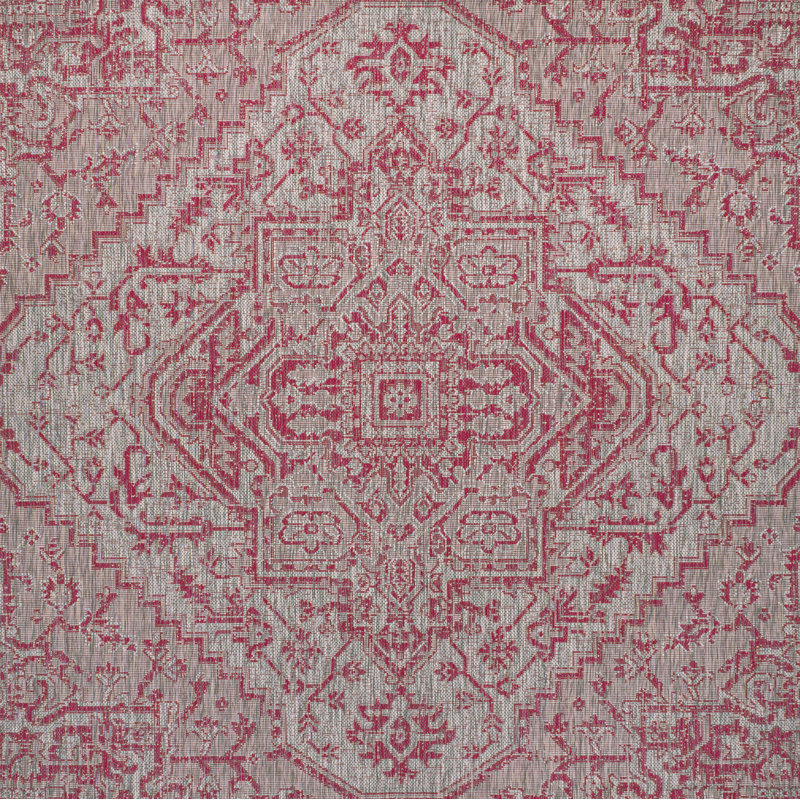 Tapis intérieur / extérieur gris clair / fuchsia Truman, Carré 5 pi 3 po