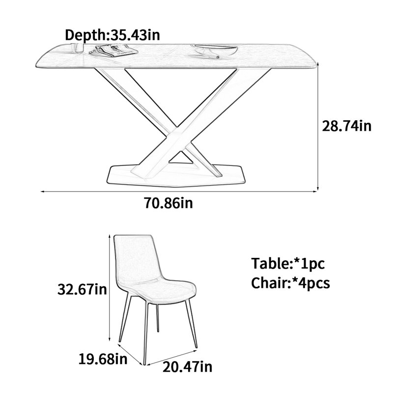 Table de salle à manger Light, H 28,74 po x L 70,86 po x l 35,43 po
