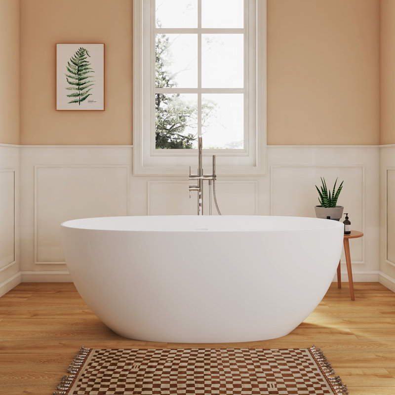 Fslefay 59'' Freestanding Bathtub Solid Surface Deep Soaking Tubs