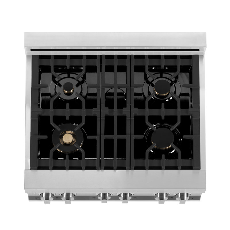 ZLINE 30" Stainless Steel Dual Fuel Range with 4 Burners and Griddle