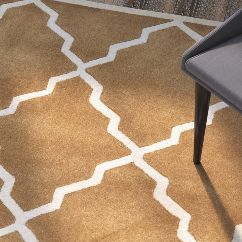 Tapis brun en laine touffeté à la main à motif géométrique Carolene, Rectangle 8 pi x 10 pi